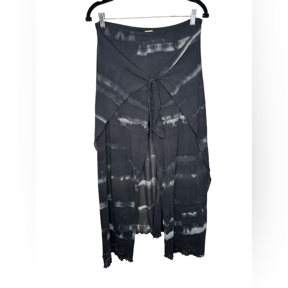 Petit Pois Festival Black Tie-dye Culotte Cropped Pants Attached Wrap Skirt Med